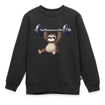Faultier Hantel Workout Fitness Anstrengend Lustig - Kinder Premium Organic Sweatshirt - Schwarz - Vorne - AI Model Kid Female (0cm)