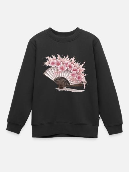 Éventail Floral Japonais - Sweat Premium enfant bio - noir