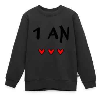 1. 1 AN. 1er ANNIVERSAIRE. ANNIVERSAIRE 1 AN - Sweat Premium enfant bio - noir - Devant - AI Model Kid Female (0cm)