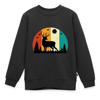 Retro Sunset Hirsch Lustige Jagd Humor - Kinder Premium Organic Sweatshirt - Schwarz - Vorne - AI Model Kid Female (0cm)
