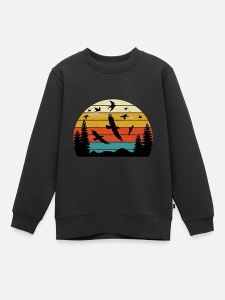 Retro Vogelbeobachtung Sonnenuntergang Vintage Vogel Sonnenaufgang - Kinder Premium Organic Sweatshirt - Schwarz