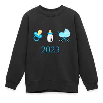 Modèle Naissance Garçon Bébé 2023 Personnalisable - Sweat Premium enfant bio - noir - Devant - AI Model Kid Female (0cm)