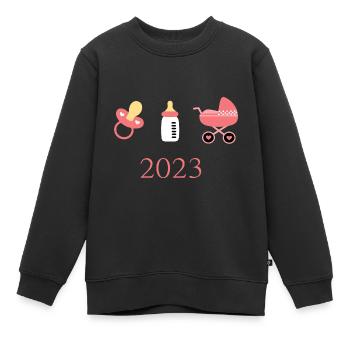 Modèle Naissance Fille Bébé 2023 Personnalisable - Sweat Premium enfant bio - noir - Devant - AI Model Kid Female (0cm)