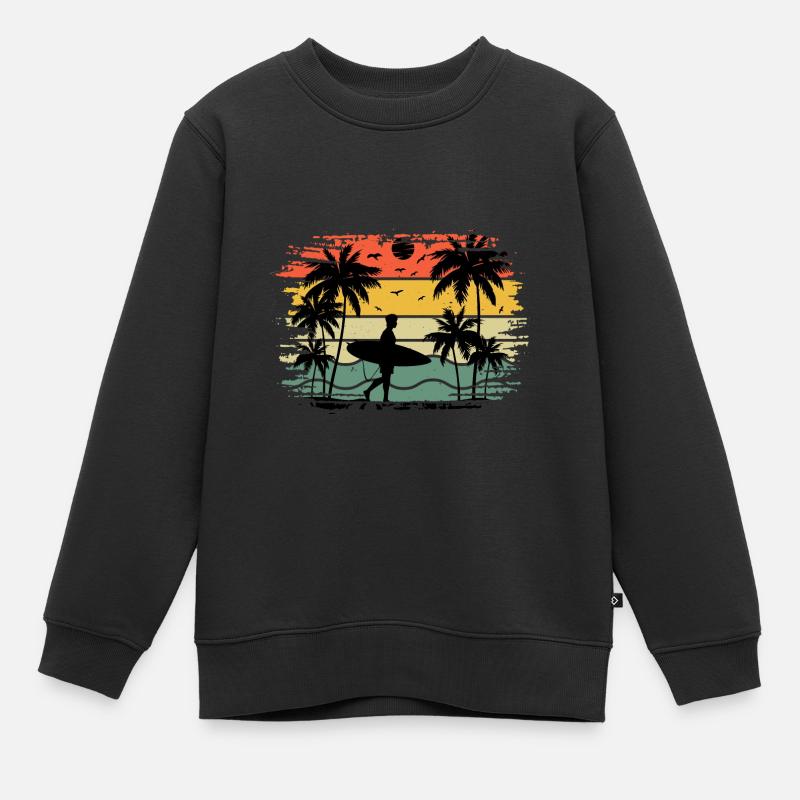 surf retro sunset - Sweat Premium enfant bio - noir