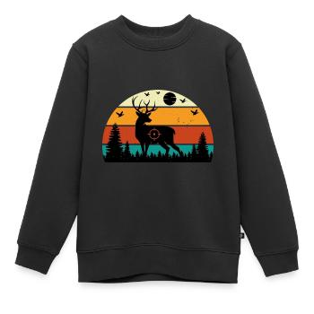 Retro Sunset Hirsch Lustige Jagd Humor - Kinder Premium Organic Sweatshirt - Schwarz - Vorne - AI Model Kid Female (0cm)