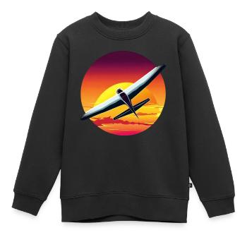 Segelflugzeug im Sonnenuntergang - Kinder Premium Organic Sweatshirt - Schwarz - Vorne - AI Model Kid Female (0cm)