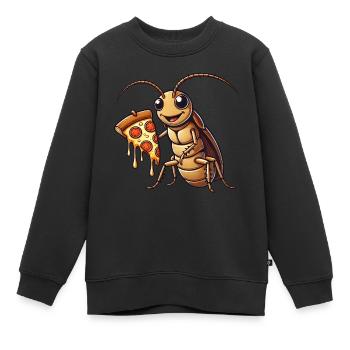 Mignon cafard de dessin animé avec pizza au salami - Sweat Premium enfant bio - noir - Devant - AI Model Kid Female (0cm)