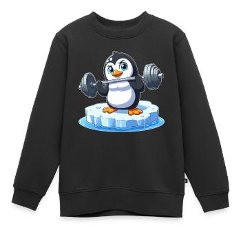 Pingouin haltérophile sur la banquise fondante - Sweat Premium enfant bio - noir - Devant - AI Model Kid Female (0cm)