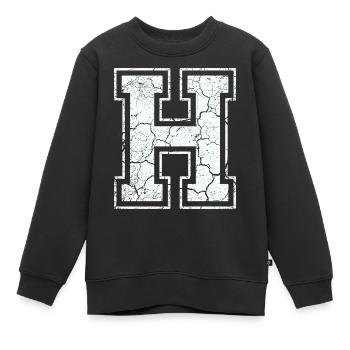 Un caractère H dans blanc in Used Look - Sweat Premium enfant bio - noir - Devant - AI Model Kid Female (0cm)