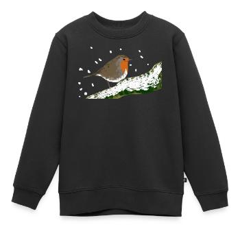 Rotkehlchen Wintermotiv Schnee Vogel Ast - Kinder Premium Organic Sweatshirt - Schwarz - Vorne - AI Model Kid Female (0cm)