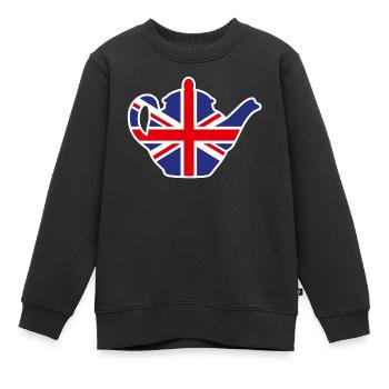 British United Kingdom teapot Union Jack - Sweat Premium enfant bio - noir - Devant - AI Model Kid Female (0cm)