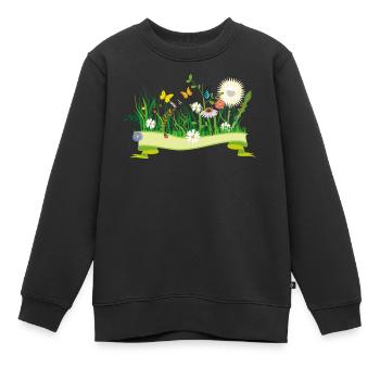 saftige Frühlingswiese mit Blumen und Insekten - Kinder Premium Organic Sweatshirt - Schwarz - Vorne - AI Model Kid Female (0cm)