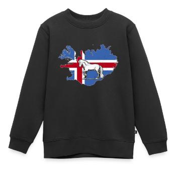 Islandpferd - Isländer auf Island-Umriss - Kinder Premium Organic Sweatshirt - Schwarz - Vorne - AI Model Kid Female (0cm)