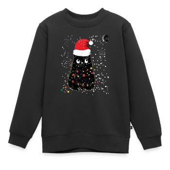 Chat de Noël / Lumière de Noël / Noël Meowy - Sweat Premium enfant bio - noir - Devant - AI Model Kid Female (0cm)