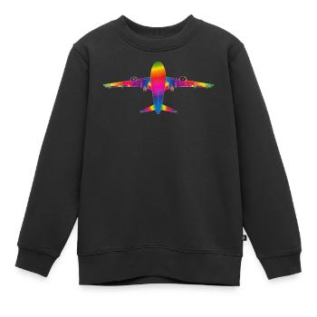 Flugzeug in Regenbogenfarben - Kinder Premium Organic Sweatshirt - Schwarz - Vorne - AI Model Kid Female (0cm)