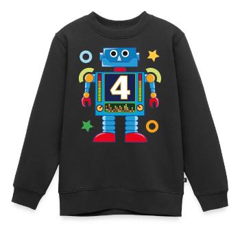 Petit robot 4ème anniversaire - Sweat Premium enfant bio - noir - Devant - AI Model Kid Female (0cm)