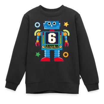 Petit robot 6ème anniversaire - Sweat Premium enfant bio - noir - Devant - AI Model Kid Female (0cm)