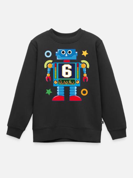 Little robot 6th birthday - Kids Premium Organic Sweatshirt - black