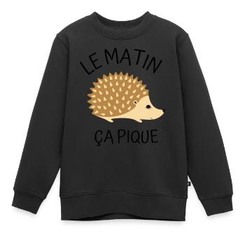 Le matin ça pique - Sweat Premium enfant bio - noir - Devant - AI Model Kid Female (0cm)