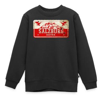 Enseigne vintage Salzbourg Autriche - Sweat Premium enfant bio - noir - Devant - AI Model Kid Female (0cm)