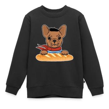 Lustige französische Bulldogge mit Baguette - Kinder Premium Organic Sweatshirt - Schwarz - Vorne - AI Model Kid Female (0cm)