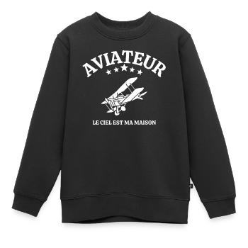Aviateur, aviation, pilote d'avion - Sweat Premium enfant bio - noir - Devant - AI Model Kid Female (0cm)