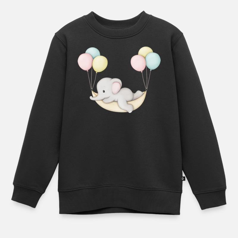 mignon bébé éléphant dans un hamac - Sweat Premium enfant bio - noir