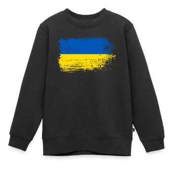 Hinweis Pinselstrich Ukraine - Kinder Premium Organic Sweatshirt - Schwarz - Vorne - AI Model Kid Female (0cm)