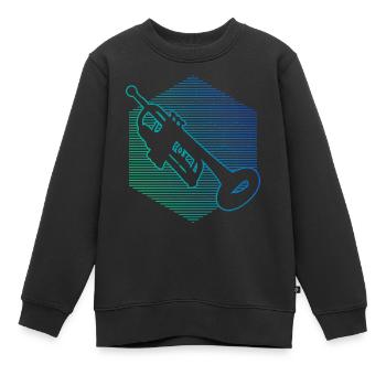 Trompette masculine Jouant trompette Trompette - Sweat Premium enfant bio - noir - Devant - AI Model Kid Female (0cm)