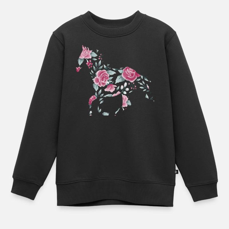 Pferd Reiten Rosen Pferde Aquarell Geschenk - Kinder Premium Organic Sweatshirt - Schwarz