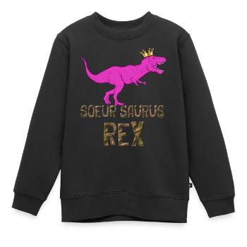 Soeur Saurus Rex Humour Dinosaure - Sweat Premium enfant bio - noir - Devant - AI Model Kid Female (0cm)