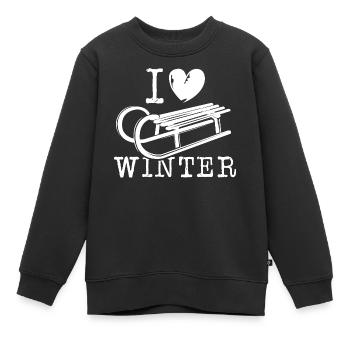 i love winter Schnee Schlitten Herz Liebe Symbol - Kinder Premium Organic Sweatshirt - Schwarz - Vorne - AI Model Kid Female (0cm)
