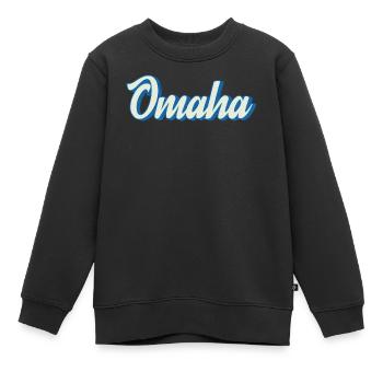 Omaha Schriftzug in Retro-Blau - Kinder Premium Organic Sweatshirt - Schwarz - Vorne - AI Model Kid Female (0cm)