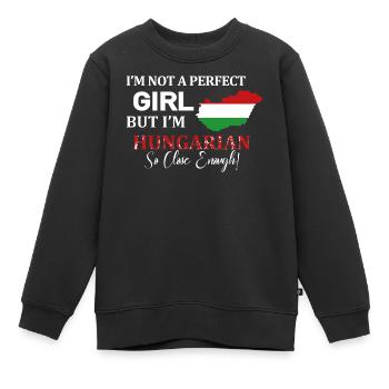 Ich bin kein perfektes Mädchen ungarisch - Kinder Premium Organic Sweatshirt - Schwarz - Vorne - AI Model Kid Female (0cm)