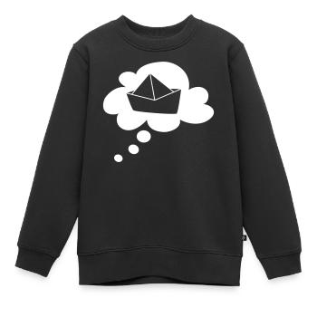 Paper Boat Cloud Pensée Bulle Discours Bulle Vacances - Sweat Premium enfant bio - noir - Devant - AI Model Kid Female (0cm)