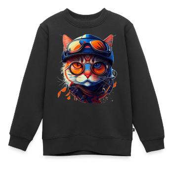 Haustier Stubentiger Gesicht mit Sonnenbrille - Kinder Premium Organic Sweatshirt - Schwarz - Vorne - AI Model Kid Female (0cm)
