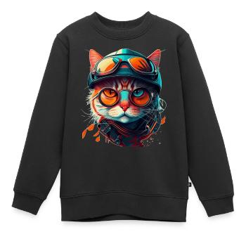 Getigertes Katzengesicht mit Style Sonnenbrille - Kinder Premium Organic Sweatshirt - Schwarz - Vorne - AI Model Kid Female (0cm)