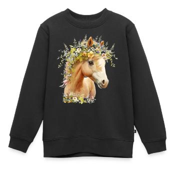 Niedliches Pferd mit Blumen - Kinder Premium Organic Sweatshirt - Schwarz - Vorne - AI Model Kid Female (0cm)