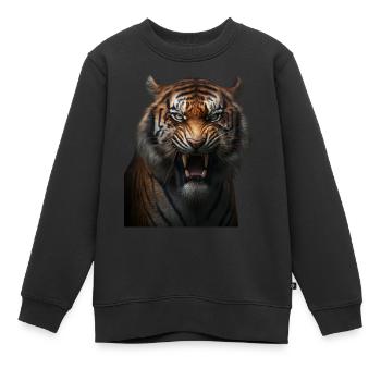 Starker Tiger mit einem wütenden Ausdruck wild - Kinder Premium Organic Sweatshirt - Schwarz - Vorne - AI Model Kid Female (0cm)