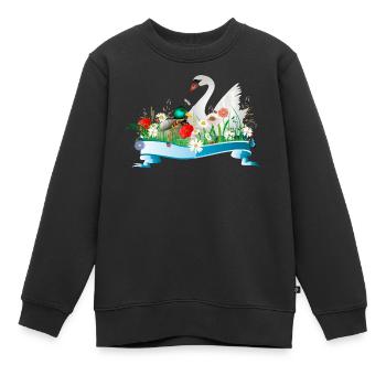 Cygne et canard dans le lac avec une rive printanière - Sweat Premium enfant bio - noir - Devant - AI Model Kid Female (0cm)