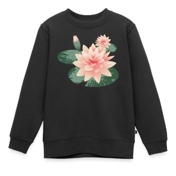 Deux fleurs de nénuphars avec bourgeon dans l’étang aux nénuphars - Sweat Premium enfant bio - noir - Devant - AI Model Kid Female (0cm)