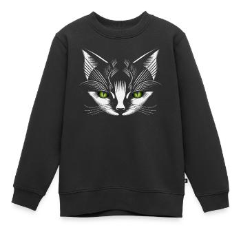 weißer Katzen Kopf mit grünen Katzenaugen - Kinder Premium Organic Sweatshirt - Schwarz - Vorne - AI Model Kid Female (0cm)