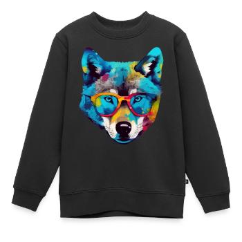 Bil der Brillenwolf - Kinder Premium Organic Sweatshirt - Schwarz - Vorne - AI Model Kid Female (0cm)