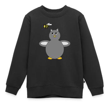 Chouette grise & bourdon d’abeille volante jaune - Sweat Premium enfant bio - noir - Devant - AI Model Kid Female (0cm)