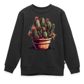 Petit cactus vert dans un pot de fleurs avec des fleurs - Sweat Premium enfant bio - noir - Devant - AI Model Kid Female (0cm)