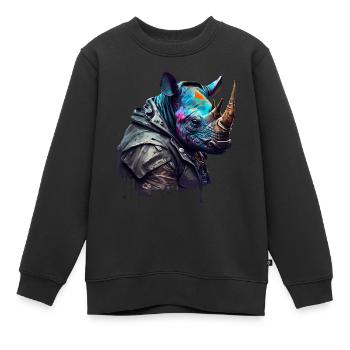 CS Rhino, animal de la collection Cyber Squad - Sweat Premium enfant bio - noir - Devant - AI Model Kid Female (0cm)