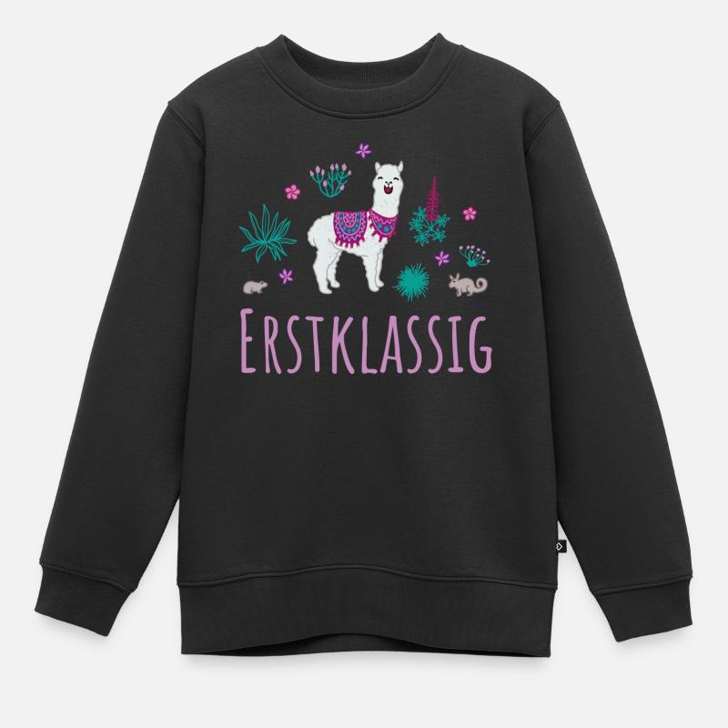 Erstklassig Lama - Kinder Premium Organic Sweatshirt - Schwarz