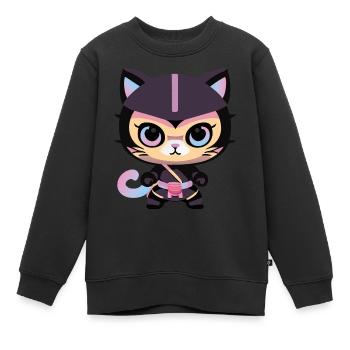 Ninja Cat Pinky Kitty - Kids Premium Organic Sweatshirt - black - Front - AI Model Kid Female (0cm)