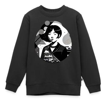 Fille japonaise - Sweat Premium enfant bio - noir - Devant - AI Model Kid Female (0cm)