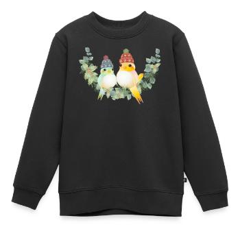 Two colorful birds with bobble hat for Christmas - Kids Premium Organic Sweatshirt - black - Front - AI Model Kid Female (0cm)